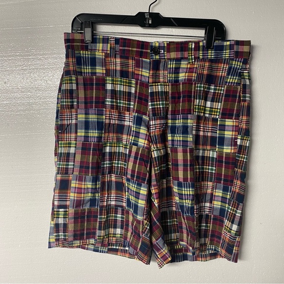 Brooks Brothers Other - Brooks Brothers Shorts Men 34 Madras Plaid Patchwork Cotton Chino Preppy 9”